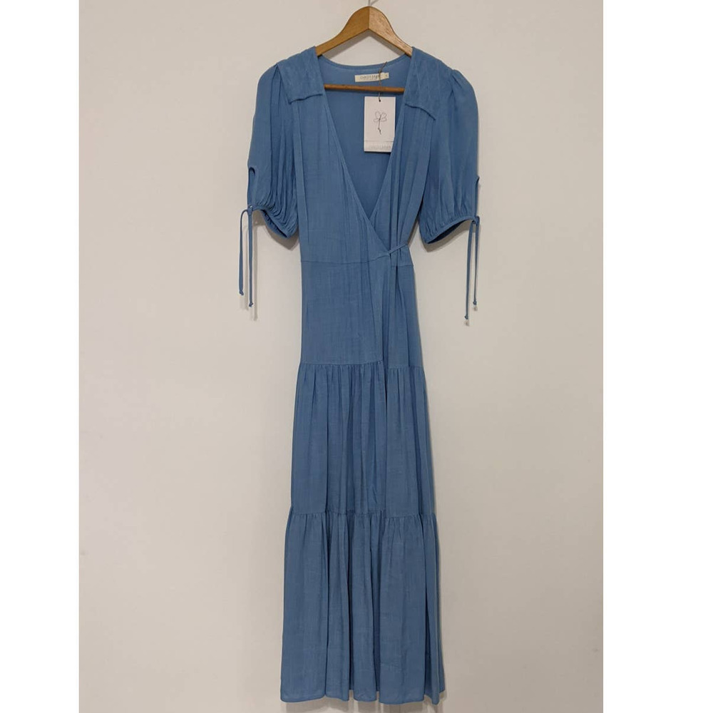 Christy Dawn Dusty Blue Tiered Midi Dress